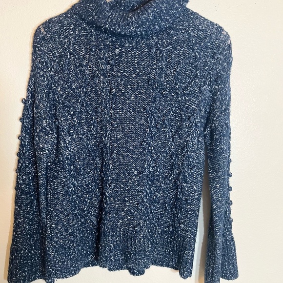 kate spade Sweater - Women's Medium Navy Blue White - Cable Knit Turtleneck - Picture 5 of 15